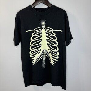 VGT 90s GLOW IN THE DARK SKELETON RIB CAGE T-Shirt Single Stitch Halloween
